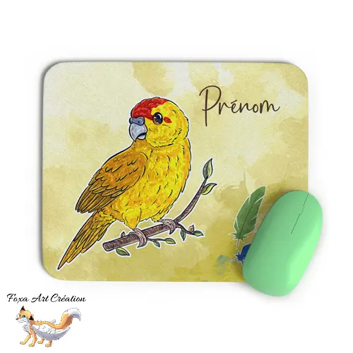 Tapis de Souris Personnalisé Kakariki Jaune Lutino - Perruche de Sparrman Oiseau Illustration Bureau