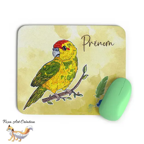 Tapis de Souris Personnalisé Kakariki Jaune Panaché - Perruche de Sparrman Oiseau Illustration Bureau