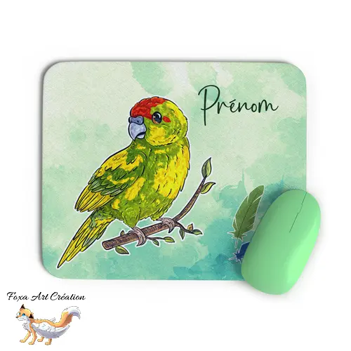 Tapis de Souris Personnalisé Kakariki Vert Panaché - Perruche de Sparrman Oiseau Illustration Bureau
