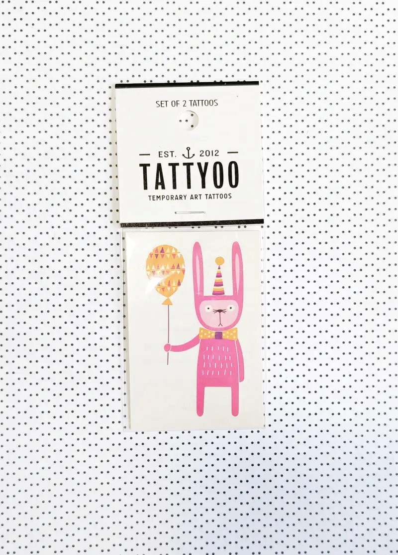 Tatouages éphémères - Lapin rose avec ballon