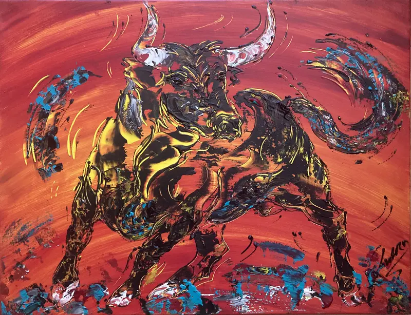Taureau - Peinture sur toile 50x65cm