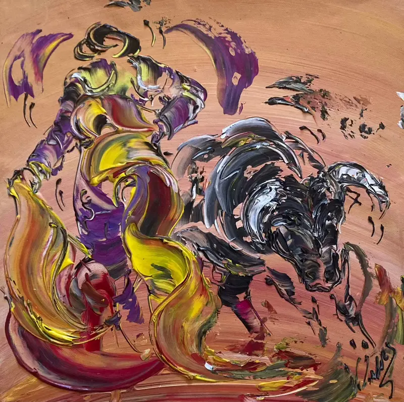 Tauromachie - Peinture sur toile 40x40 cm