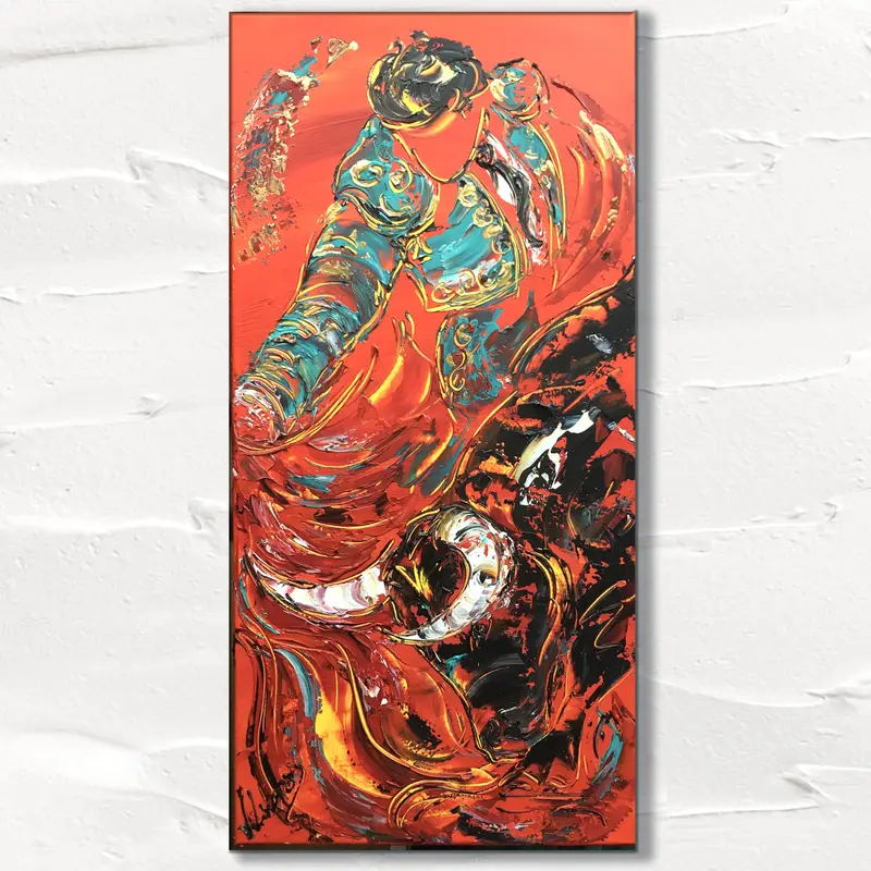 Tauromachie rouge - Peinture sur toile 40x80cm