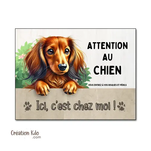 Teckel Plaque Attention au chien Ici, c'est chez moi (poil long) Panneau