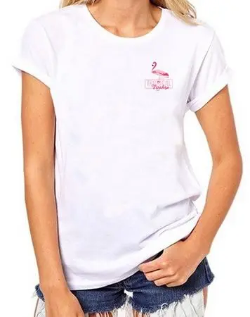 Tee-shirt Flamant Rose Femme Blanc Tropical
