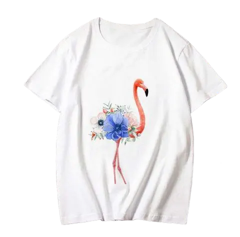 Tee-shirt Flamant Rose Femme Fleurs