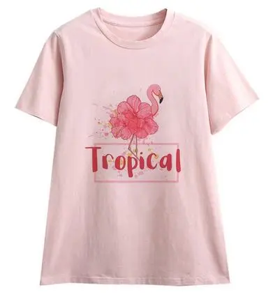 Tee-shirt Flamant Rose Femme Hibiscus