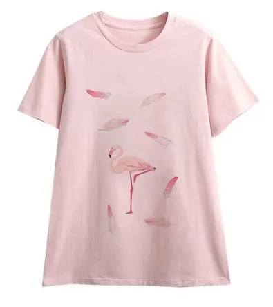Tee-shirt Flamant Rose Femme Plume