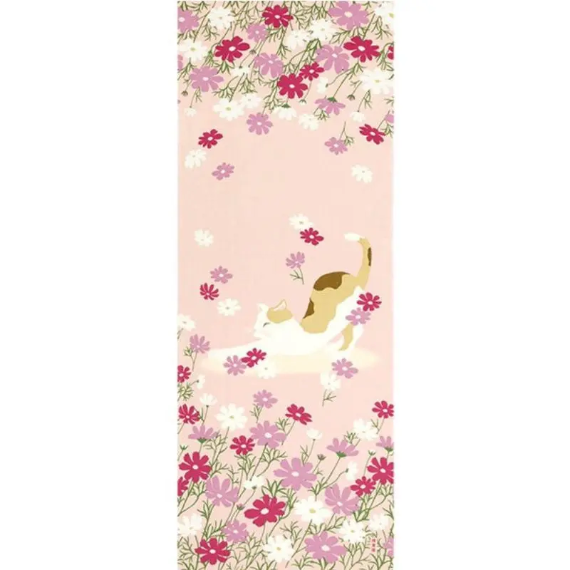 Tenugui Japonés Gato y Flores