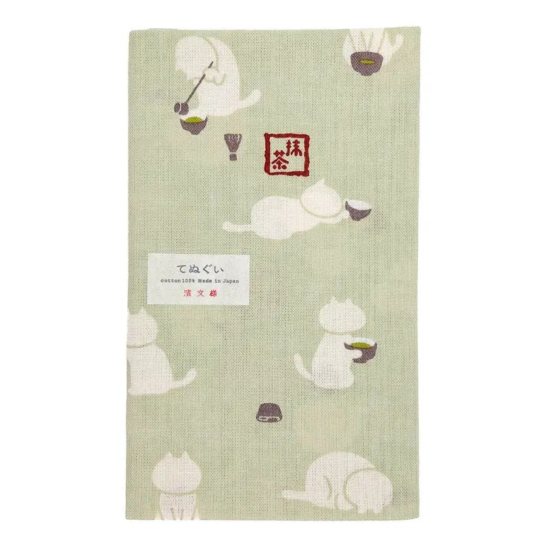 Tenugui Japonés Matcha Cat