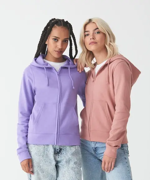 Veste zippée sweat à capuche 280g coupe féminine - Emplacement coeur & dos - Nuancier couleur vert bleu