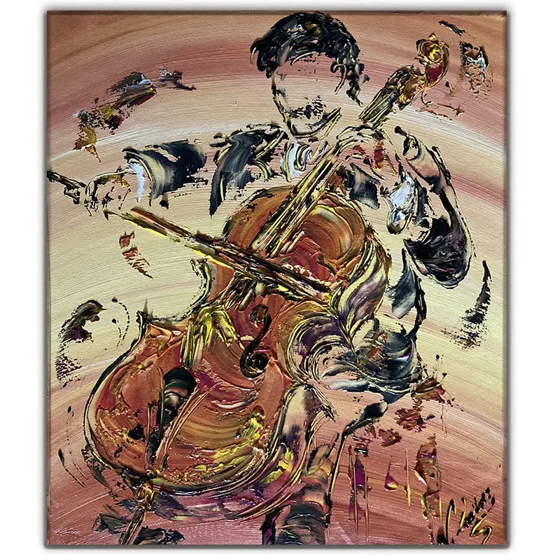 Violoncelliste - Peinture sur toile 55x46 cm