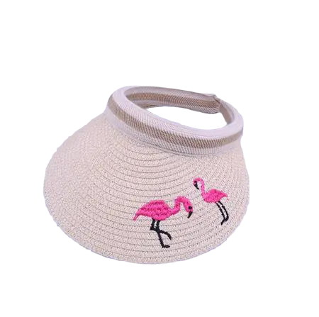 Visière Brodée Flamant Rose Beige