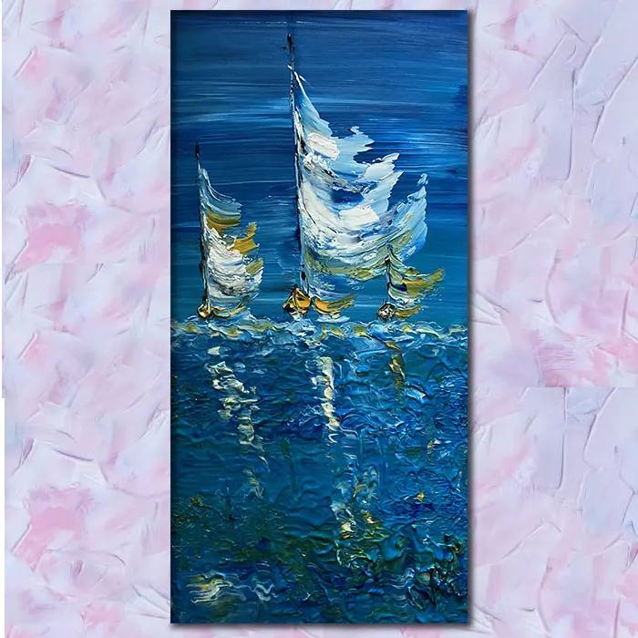 Voiliers Marine - Peinture sur toile 30x60cm