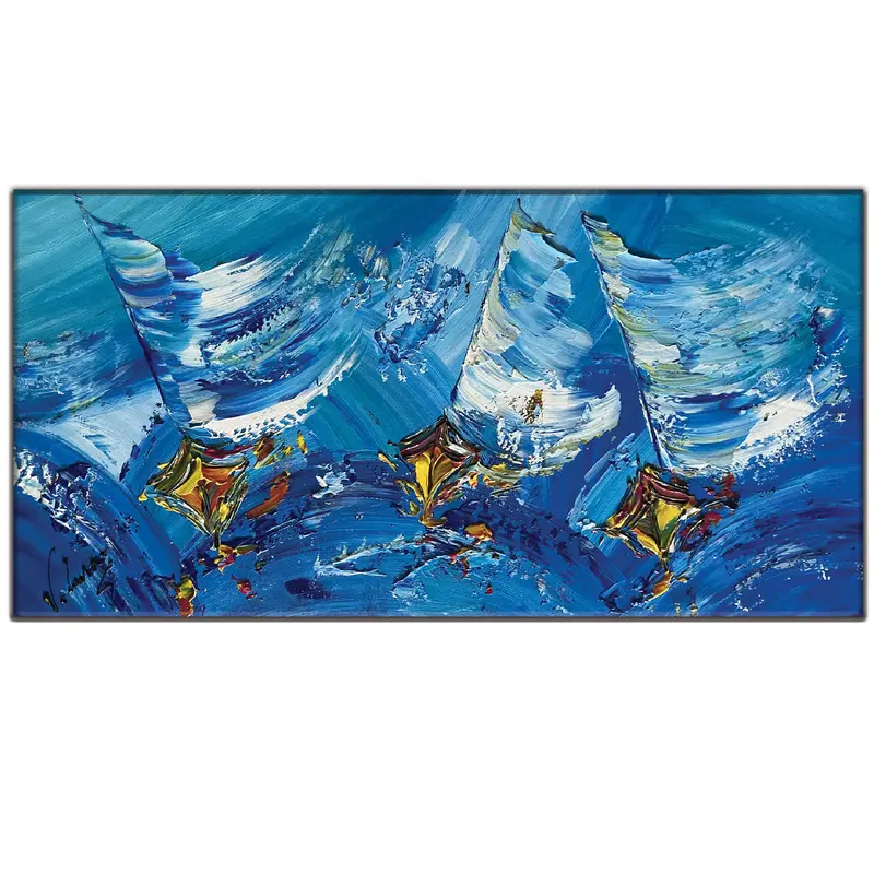Voiliers mer déchainée Peinture sur toile 50x100cm