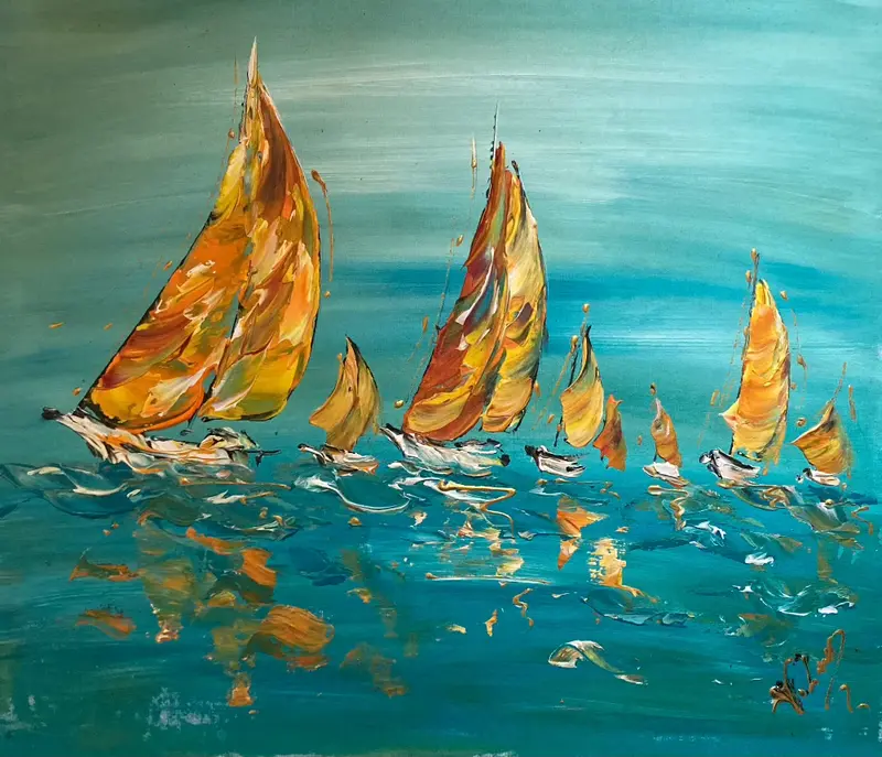 Voiliers - Peinture sur toile 55x46cm