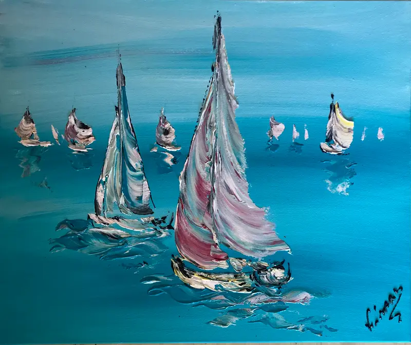 Voiliers - Peinture sur toile 55x46cm