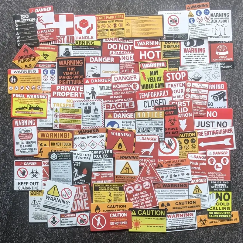 WARNING SIGNE STICKERS | 50 STICKERS
